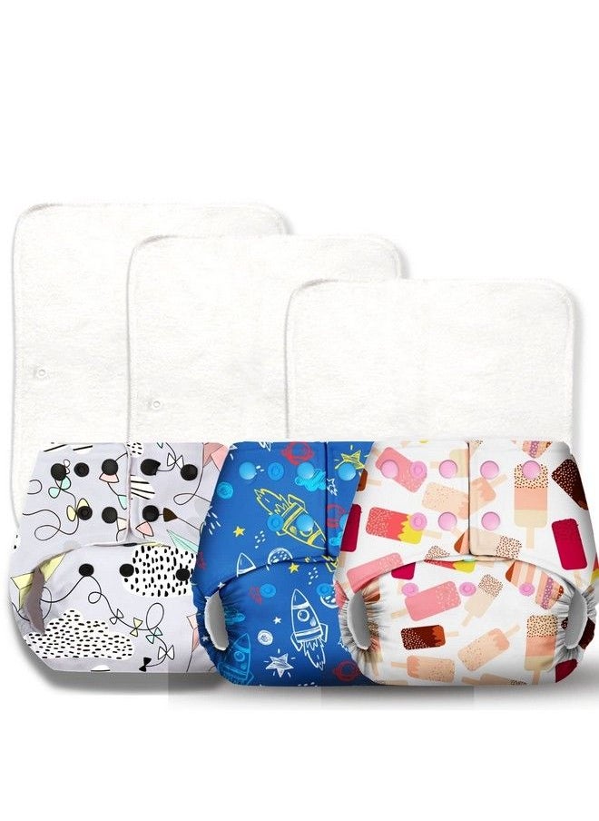 Superbottoms Basic Easypack Of 6 ;3 Cloth Diapers+ 3 Insertsfreesize Adjustable And Reusable Cloth Diaper For Babies 03 Years ; With Quick Drying Prefold Style Soakerassorted Print May Vary  - Image 1