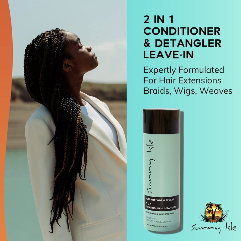 Sunny Isle Just for Wig, Weave, Braid, & Extensions 2N1 Conditioner and Detangler 8oz | For Synthetic & Natural Hair | Aloe Vera, Tea Tree, Borago Seed & Jamaican Black Castor Oils | Sulfate Free - Image 4