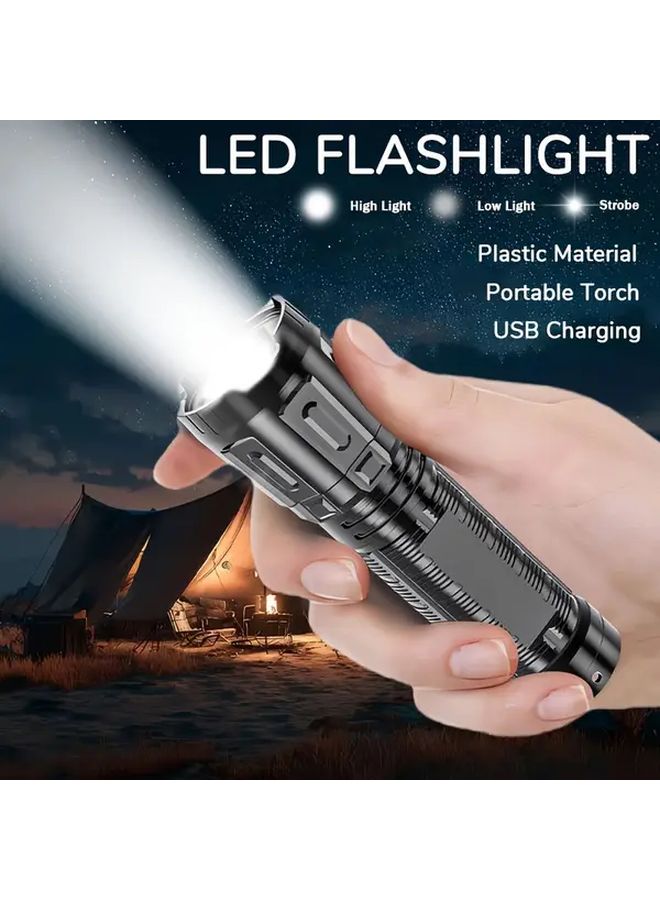 1Pc USB Rechargeable LED Flashlight 150 Lumens Portable Tactical Camping Lantern Emergency Backup Light with Hanging Hole for Outdoor Hiking Camping Emergencies Compact Durable Design Sleek Finish Sturdy Material Handheld Lantern - Image 1