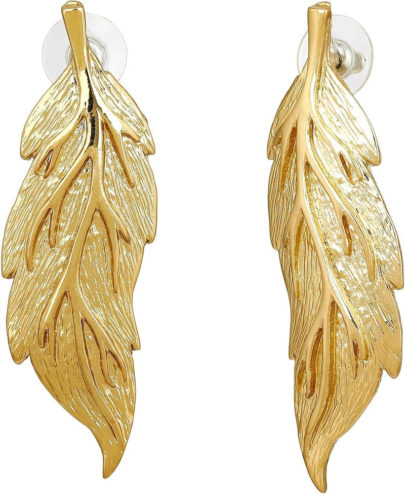 Estele Imitation Gold Tone Plated Metal Brass Leaf Model Earrings For Women - Image 5