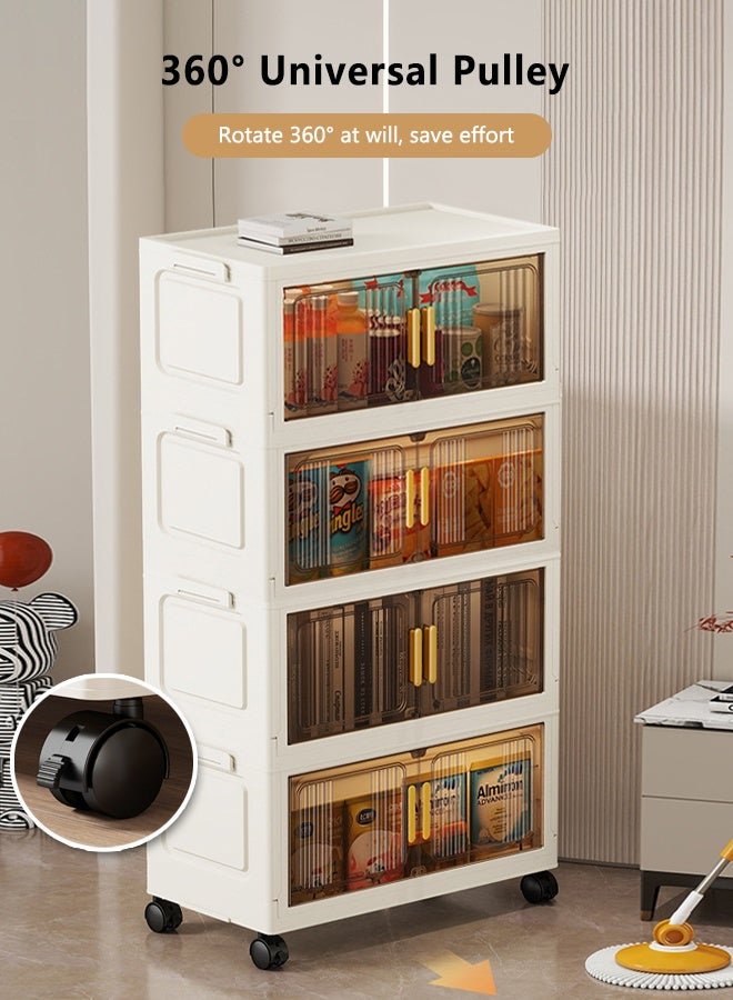 cocohome Plastic folding storage box, bedroom, living room and kitchen organization rack, 4-layer brown, with wheels, movable and space-saving  - Image 5