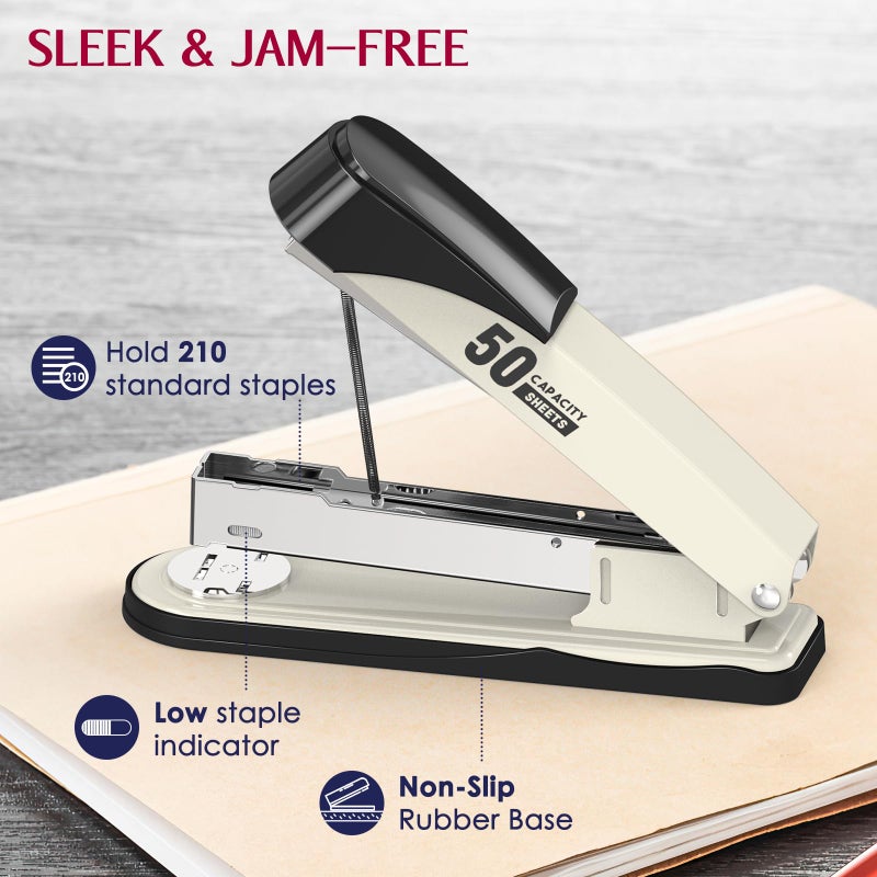 Swihauk Metal Stapler Heavy Duty 50 Sheet Capacity with 1750 Staples and Staple Remover, Full Strip Staplers for Desk, No Jam, Non-Slip for Office & Classroom, White - Image 4