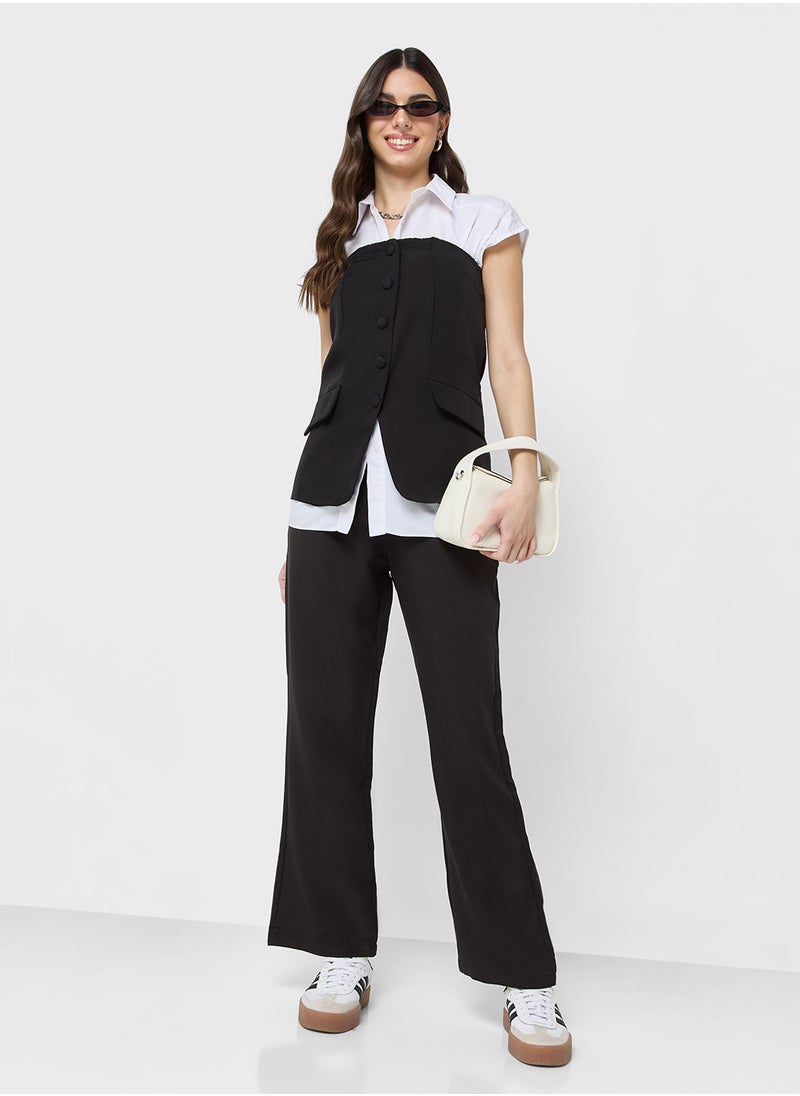 Ginger Bandeau Button Down Waistcoat & Relaxed Fit Pant Coord Set  - Image 1