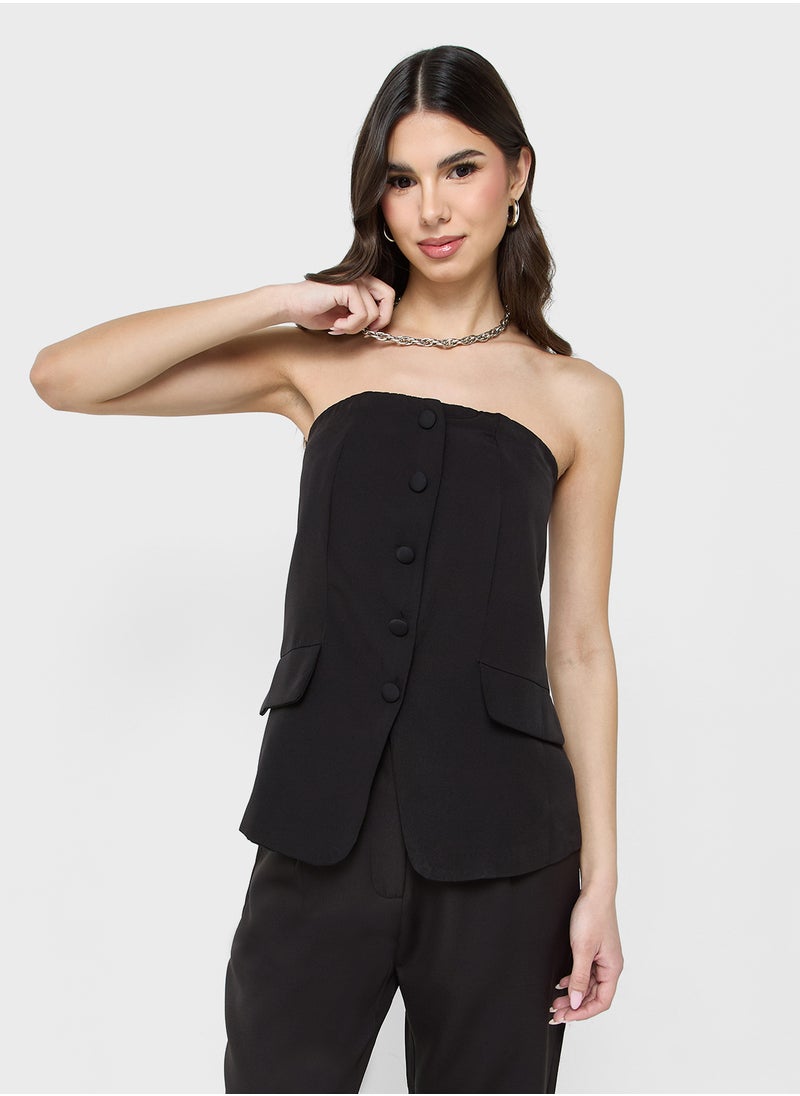 Ginger Bandeau Button Down Waistcoat & Relaxed Fit Pant Coord Set  - Image 3