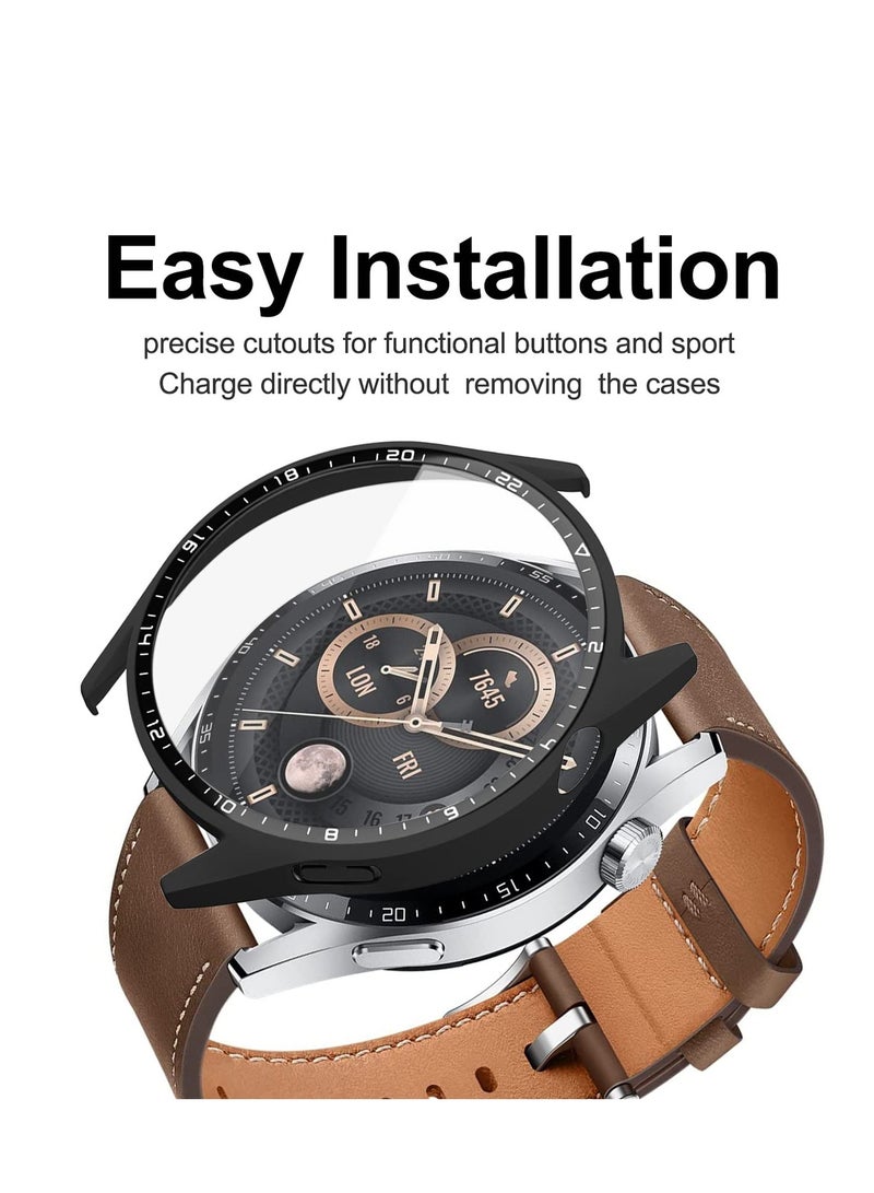 سيوسي 2 قطعة القضية ، مع تشديد الزجاج حامي الشاشة ، متوافق مع هواوي ووتش GT3 46mm ، 9H صلابة 360 درجة حماية كاملة الترا سليم حالة الكمبيوتر الأسود - Image 4