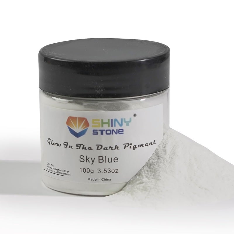 Shiny Stone Glow in The Dark Powder Pigment, Neutral and Fluorescent Colorful Luminous Pigment Powder for Painting, Epoxy Resin Colorant, DIY Crafts and Theme Party,100g/3.53oz (Sky Blue) - Image 5