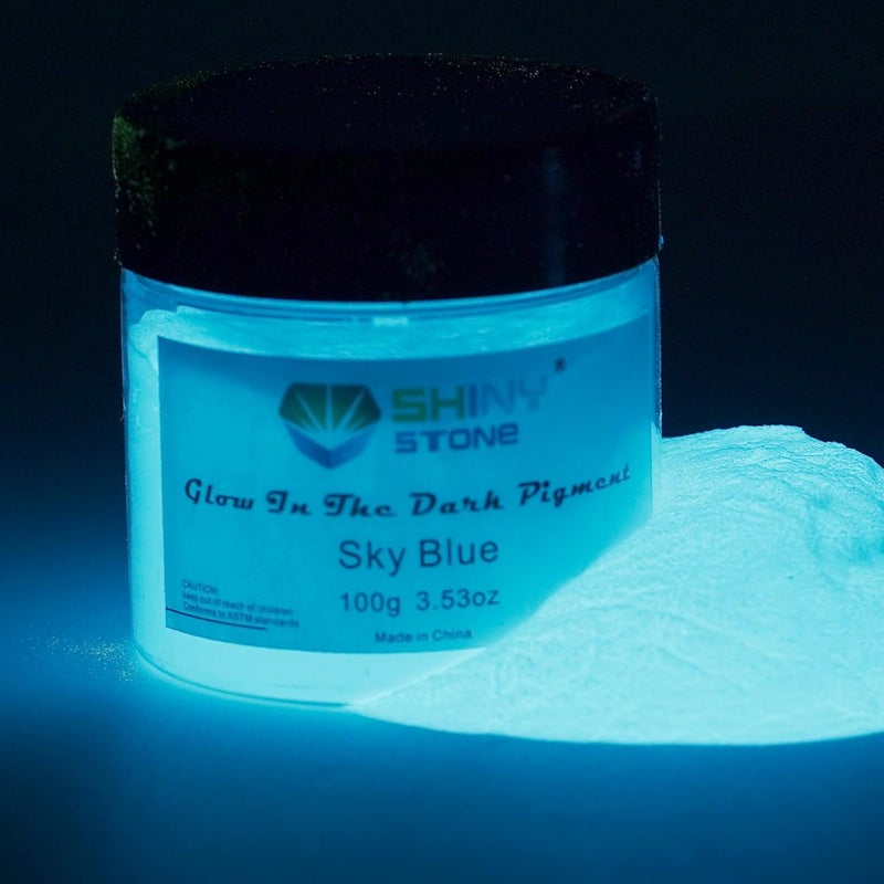 Shiny Stone Glow in The Dark Powder Pigment, Neutral and Fluorescent Colorful Luminous Pigment Powder for Painting, Epoxy Resin Colorant, DIY Crafts and Theme Party,100g/3.53oz (Sky Blue) - Image 1