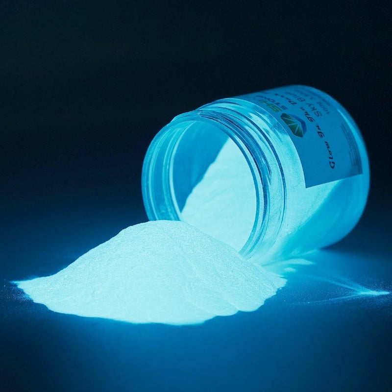 Shiny Stone Glow in The Dark Powder Pigment, Neutral and Fluorescent Colorful Luminous Pigment Powder for Painting, Epoxy Resin Colorant, DIY Crafts and Theme Party,100g/3.53oz (Sky Blue) - Image 2