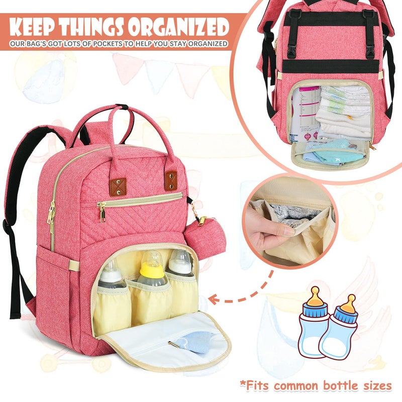 Tenot Baby Diaper Bag Backpack, Travel Diaper Bags for Babys Girl Boy Large Capacity Baby Bag Backpack for Women Pink - Image 4