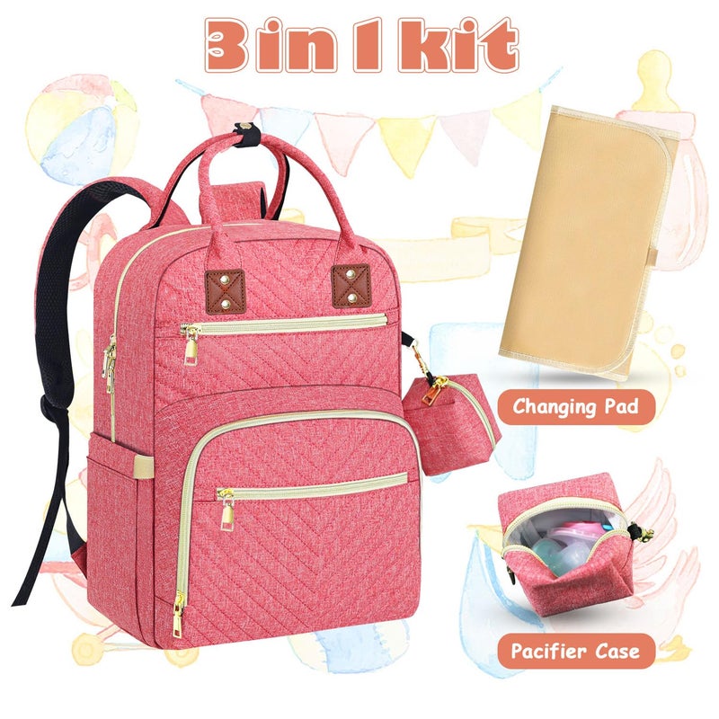 Tenot Baby Diaper Bag Backpack, Travel Diaper Bags for Babys Girl Boy Large Capacity Baby Bag Backpack for Women Pink - Image 3