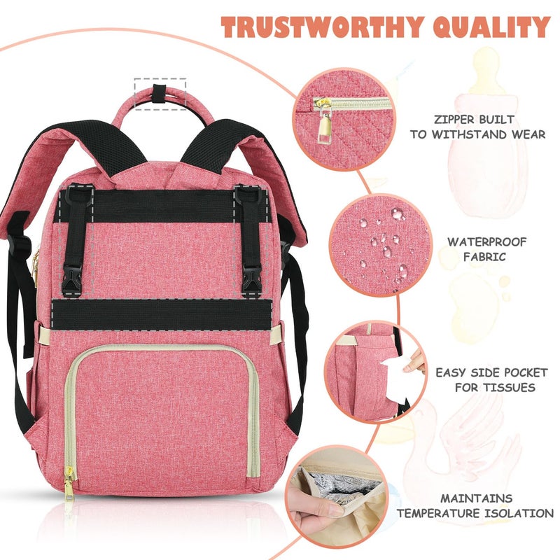 Tenot Baby Diaper Bag Backpack, Travel Diaper Bags for Babys Girl Boy Large Capacity Baby Bag Backpack for Women Pink - Image 5