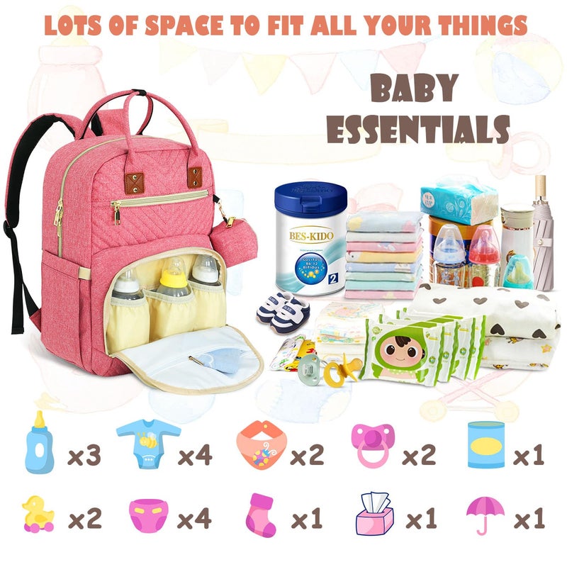 Tenot Baby Diaper Bag Backpack, Travel Diaper Bags for Babys Girl Boy Large Capacity Baby Bag Backpack for Women Pink - Image 2