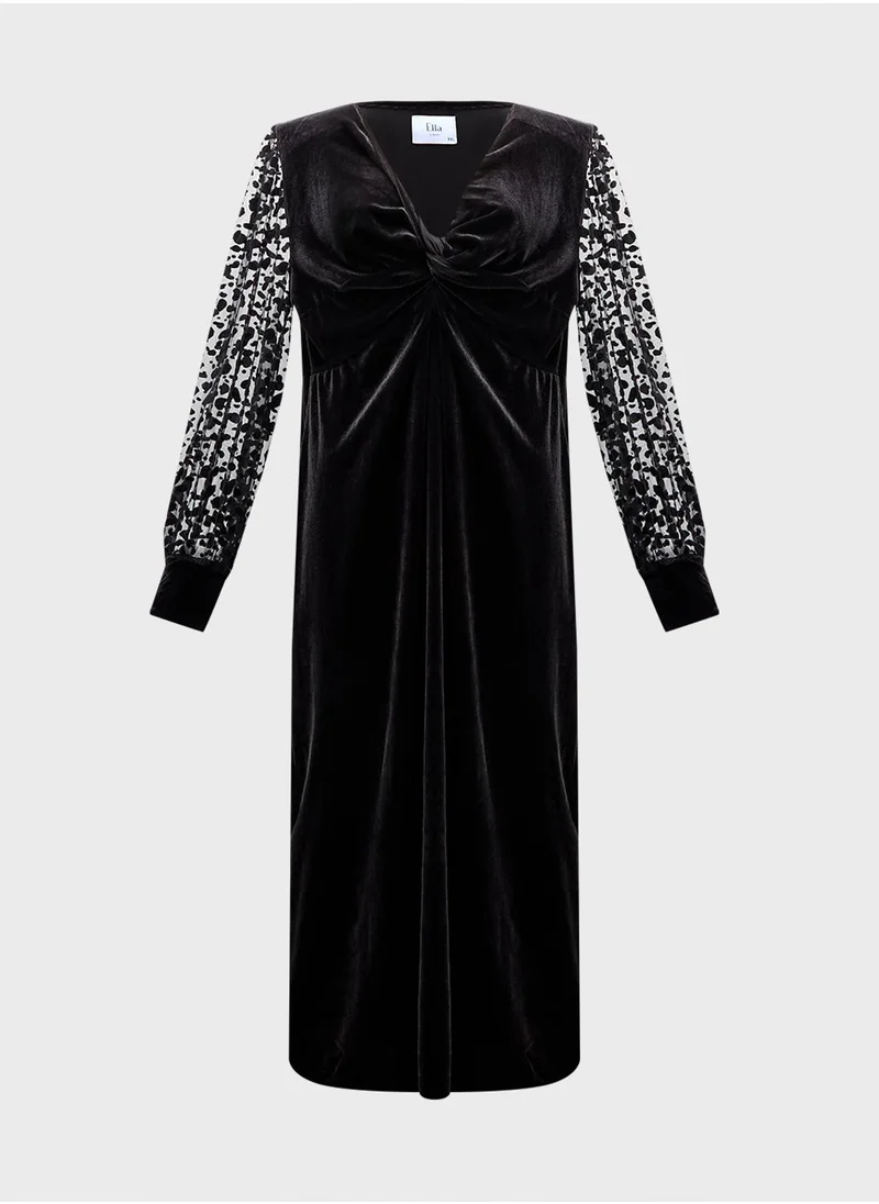 Ella Plus Shift Dress With Sheer Sleeves