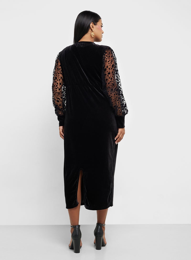 Ella Plus Velvet Mesh-Sleeve Dress - Image 2