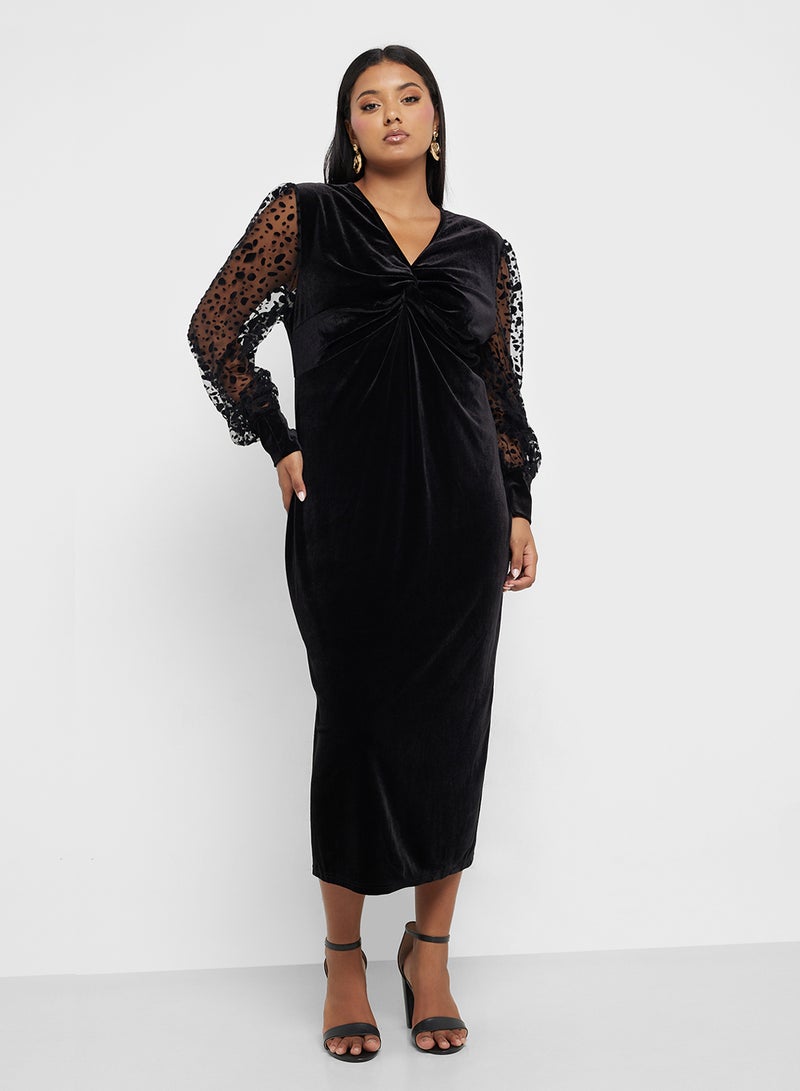 Ella Plus Velvet Mesh-Sleeve Dress - Image 1