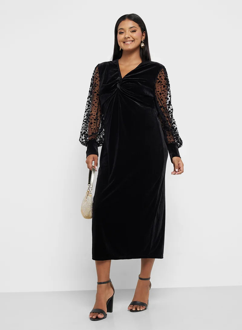 Ella Plus Velvet Mesh-Sleeve Dress