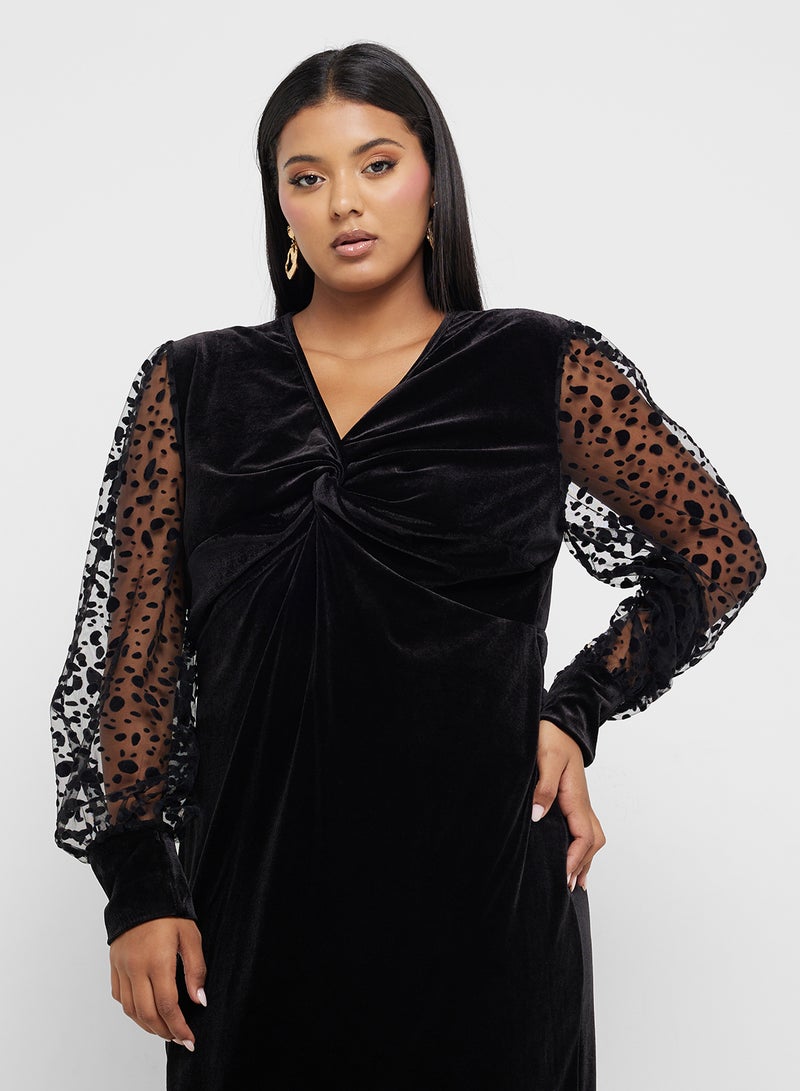Ella Plus Velvet Mesh-Sleeve Dress - Image 3