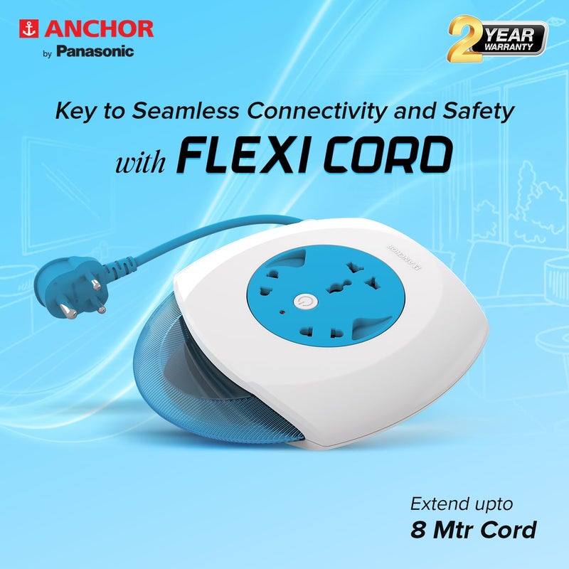 Anchor By Panasonic 6A Flexi Cord 3 Pin 4 Mtr Universal Socket With Indicator (Blue & White), Round, 240 Volts - Image 5