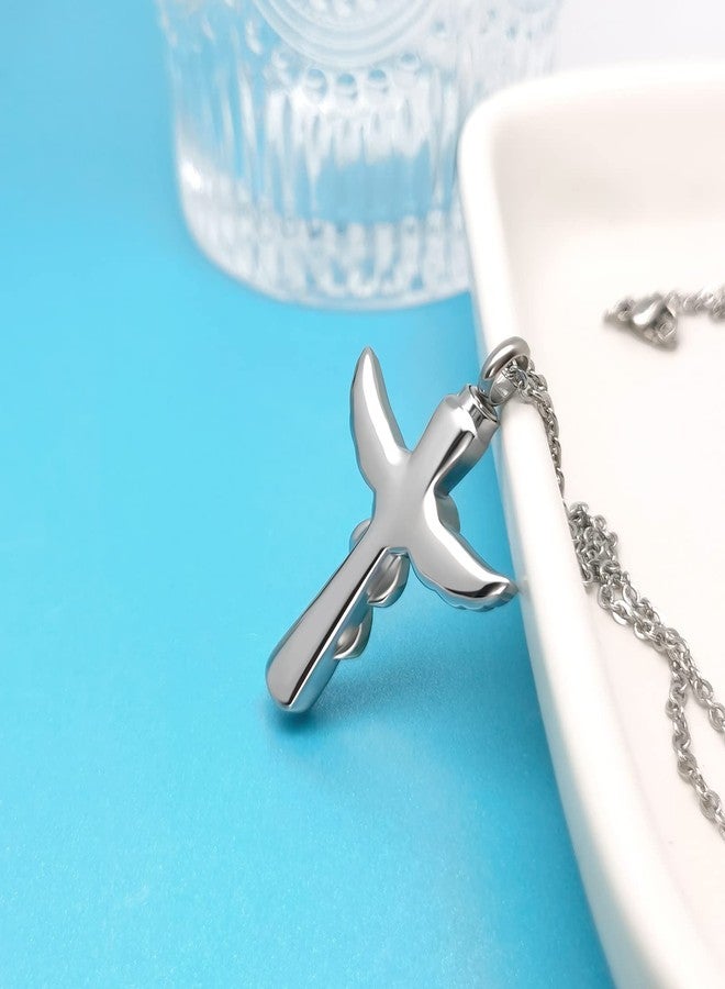 QeenseKc Angel Wing Heart Cremation Urn Necklace for Ashes Cross Memorial Pendant Keepsake Ashes Holder Engrved Grandpa - Image 4