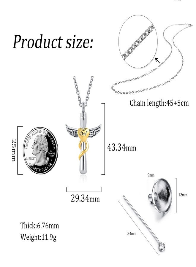 QeenseKc Angel Wing Heart Cremation Urn Necklace for Ashes Cross Memorial Pendant Keepsake Ashes Holder Engrved Grandpa - Image 5