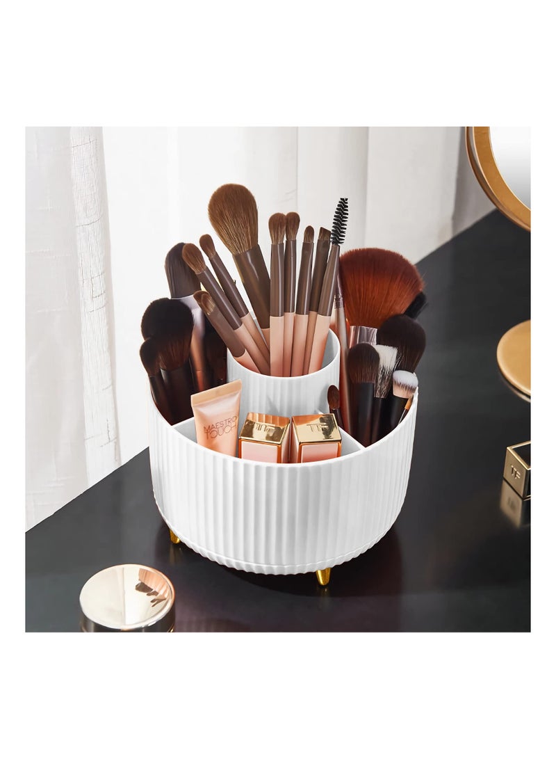 Excefore Makeup Brush Holder Organizer, 360° Rotating, 5 Slot, Cosmetics, Nail Polish, Art Supply, Bathroom Vanity Desktop Organizer - White - Image 1