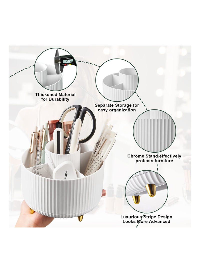 Excefore Makeup Brush Holder Organizer, 360° Rotating, 5 Slot, Cosmetics, Nail Polish, Art Supply, Bathroom Vanity Desktop Organizer - White - Image 4
