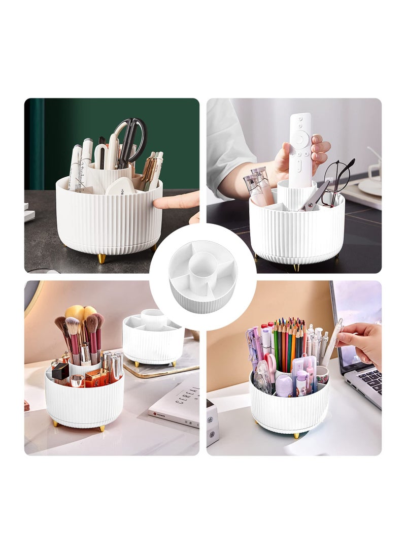 Excefore Makeup Brush Holder Organizer, 360° Rotating, 5 Slot, Cosmetics, Nail Polish, Art Supply, Bathroom Vanity Desktop Organizer - White - Image 5