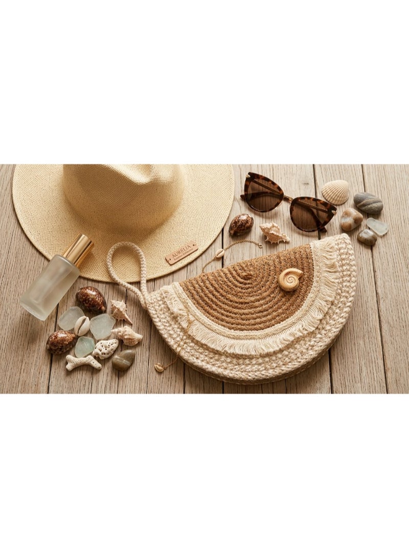 Golden Seashell Straw Clutch Bag - Image 5