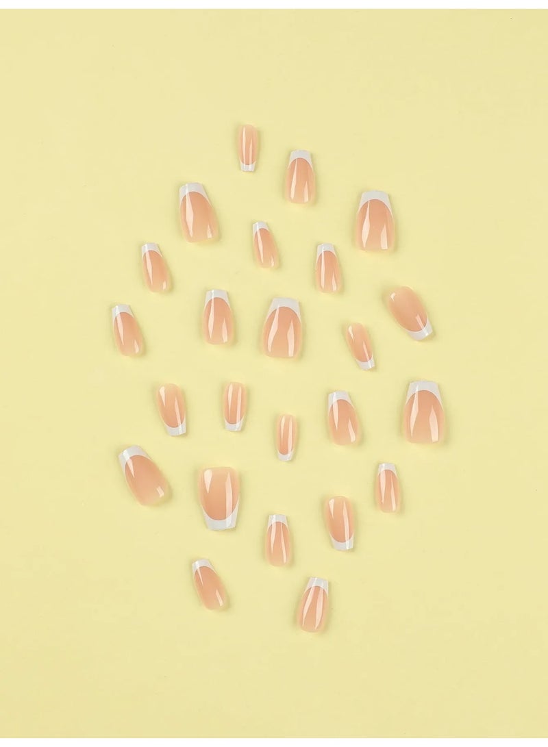 French fake nails with square design. The box contains 24 nails with a nail file and glue. - Image 2