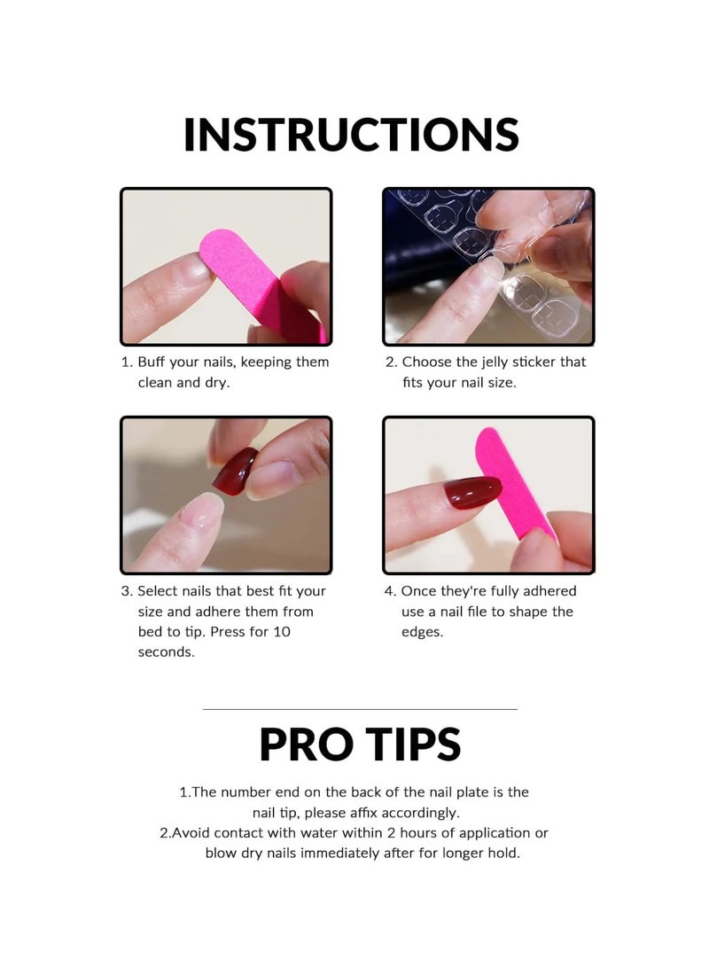 French fake nails with square design. The box contains 24 nails with a nail file and glue. - Image 4