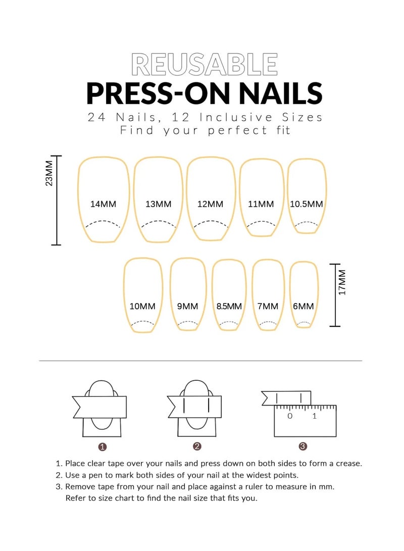 French fake nails with square design. The box contains 24 nails with a nail file and glue. - Image 5