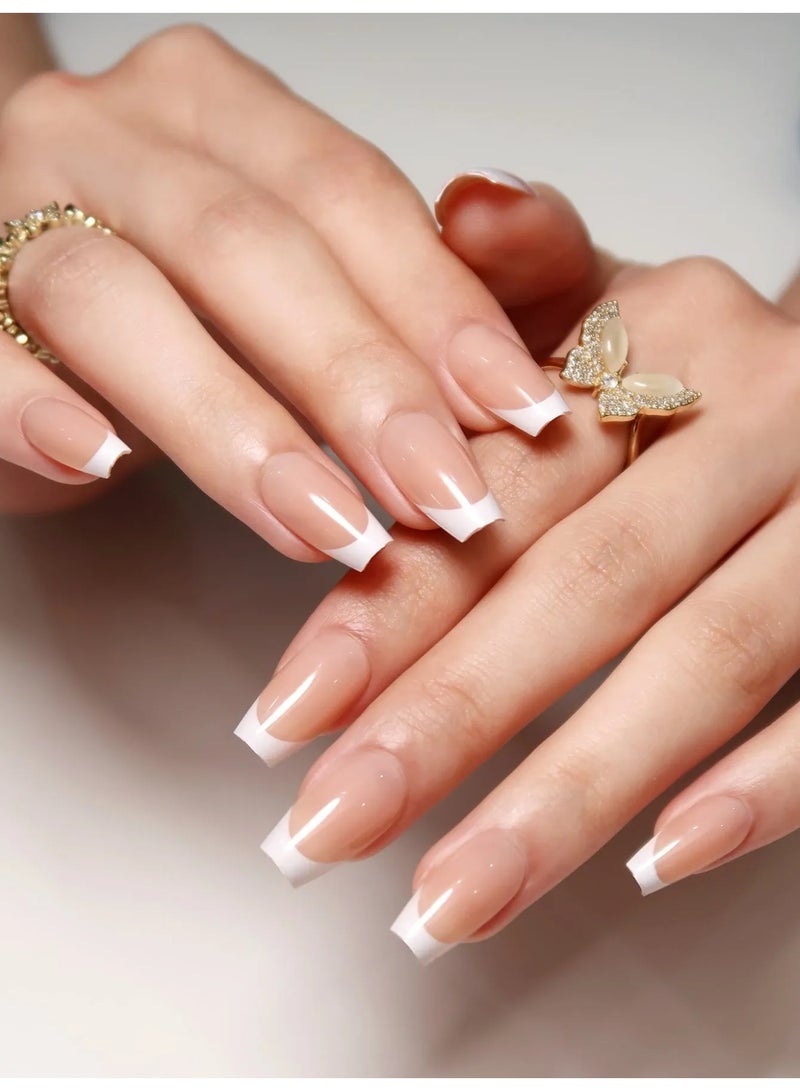 French fake nails with square design. The box contains 24 nails with a nail file and glue. - Image 1