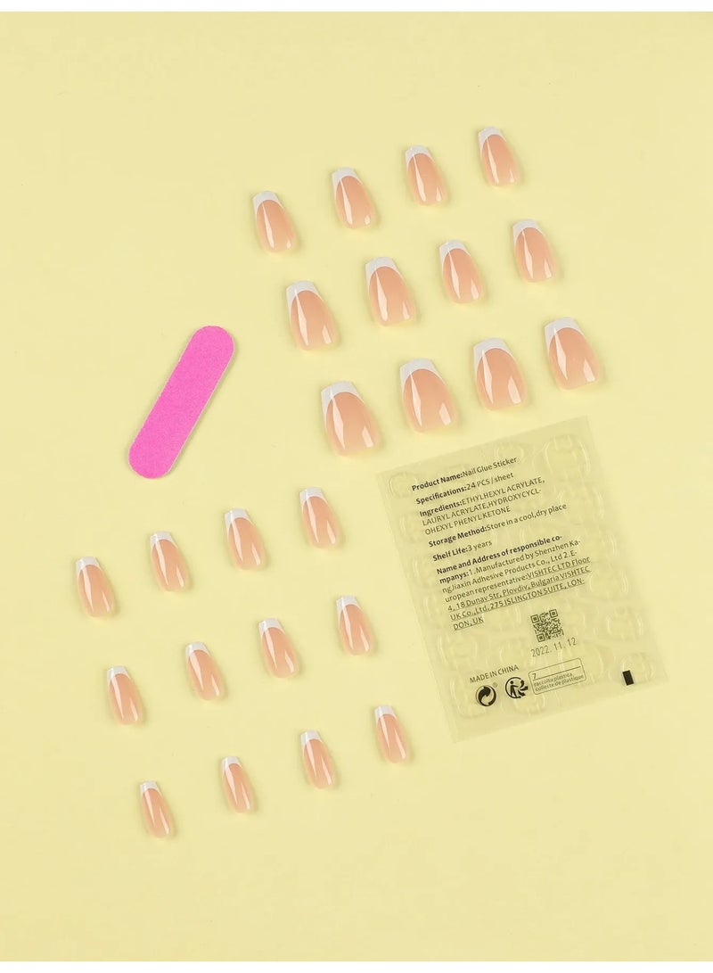 French fake nails with square design. The box contains 24 nails with a nail file and glue. - Image 3