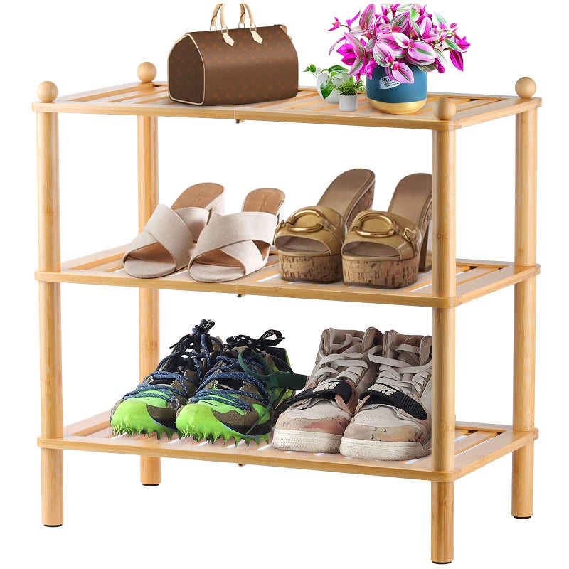 Tohomes 3Tier Shoe RackShoes Organizerfor Front Door Entrance Free Standing Shelf Entryway and Closet Hallway Small Space Stackable Bamboo Multifunctional Racks