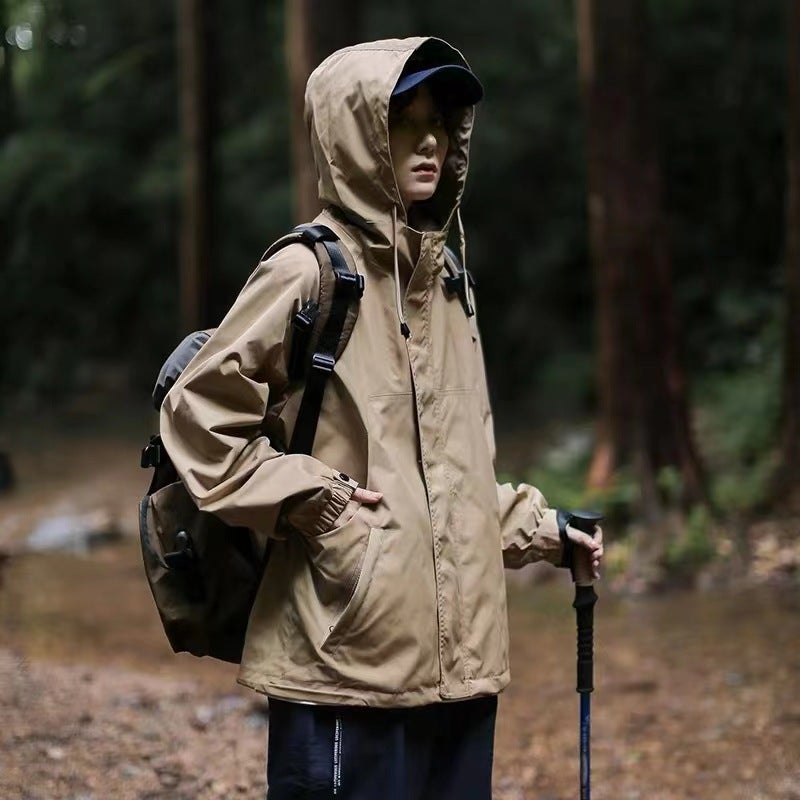 American retro hooded jacket trendy couple fashion brand hip hop loose casual all-match men's and women's solid color jacket - Image 1