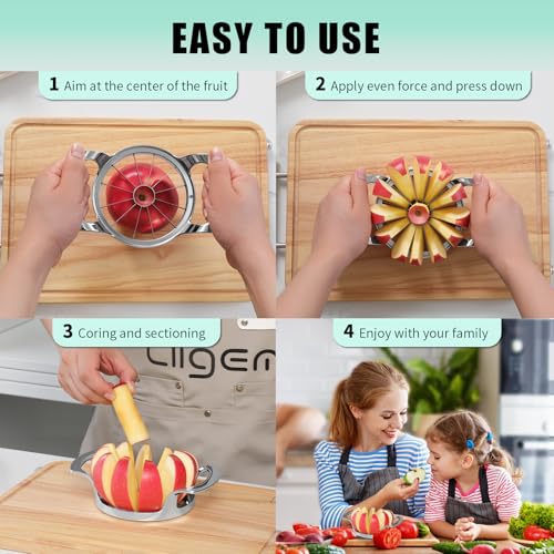 LIIGEMI Apple Core Slicer - Easily Cut Smooth Apple Slices with 12-Stainless Steel Blades, Time-Saving Apple Slicer and Corer with Mirrored Handle - Image 3