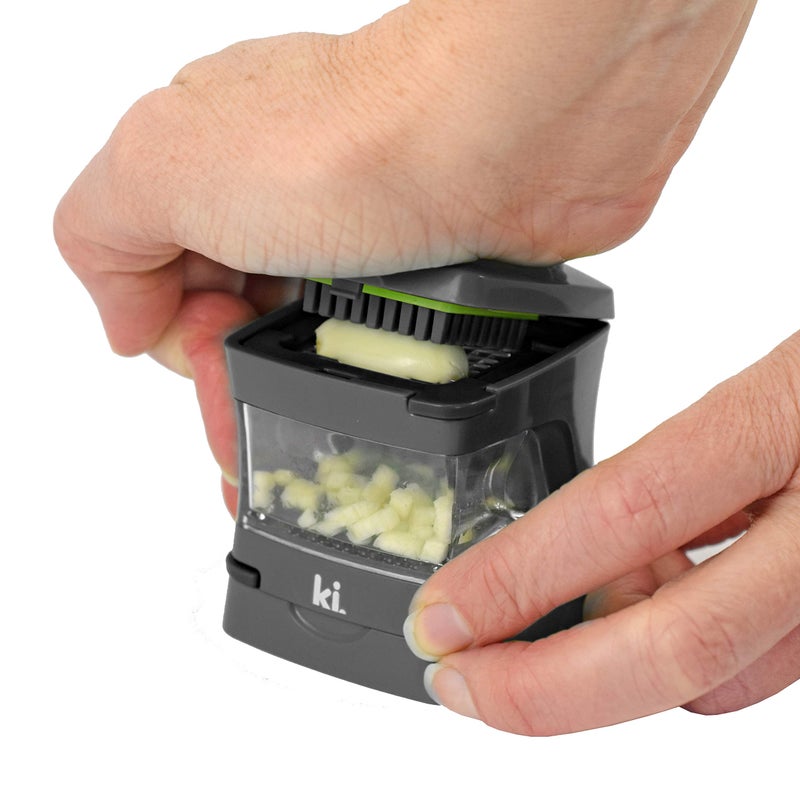 Kitchen Innovations Garlic-A-Peel Garlic Press, Crusher, Cutter, Mincer, and Storage Container - Includes Silicone Garlic Peeler - Easy to Clean - Stainless Steel Blades â€“ (Grey), standard - Image 3