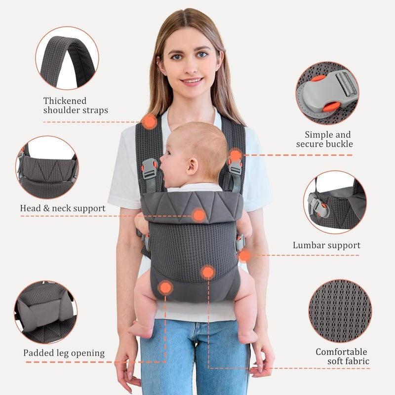 IULONEE Baby Carrier Ergonomic Baby Carrier Newborn to Toddler Baby Wraps Carrier Infant Front  Back Backpack Carry Toddlers Carrier Sling for Newborn Dark Grey - Image 3