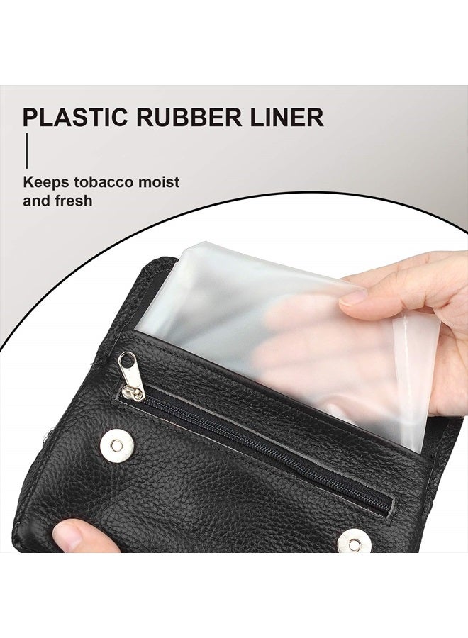 FIREDOG Genuine Leather Smoking Tobacco Pipe Pouch Case Bag for 2 Pipes Tamper Filter Tool Cleaner Preserve Freshness (Black) - Image 2