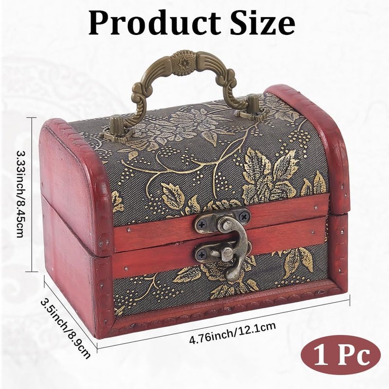 CALFOVERA Mini Vintage Wooden Jewelry Stroage Box Retro Pirate Treasure Chest Keepsake Cases Small European Decorative PU Leather Treasure Box with Handle for Jewelry Pearl Trinkets Birthday Gifts - Image 2