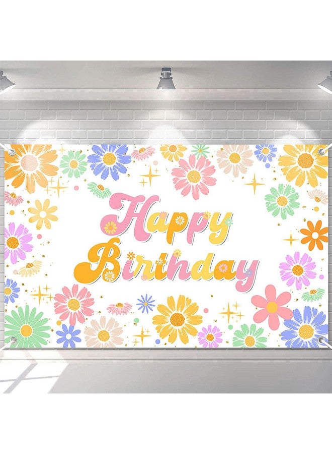 Avezano Groovy Daisy Birthday Banner Daisy Flower Birthday Party Decorations Retro Hippies Flower Happy Bday Backdrop for Girl 70.8 x 43.3 Inch - Image 1