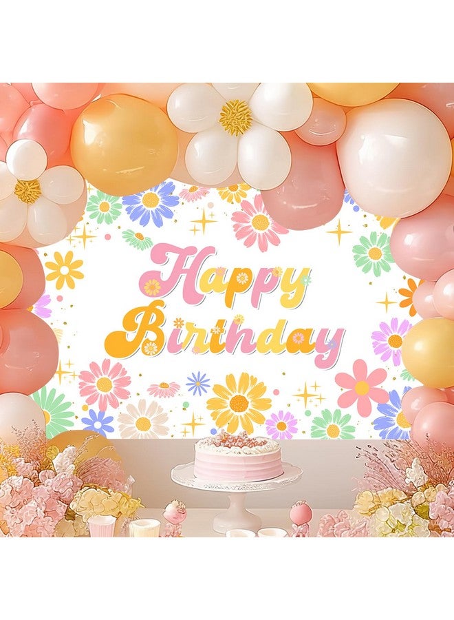 Avezano Groovy Daisy Birthday Banner Daisy Flower Birthday Party Decorations Retro Hippies Flower Happy Bday Backdrop for Girl 70.8 x 43.3 Inch - Image 2