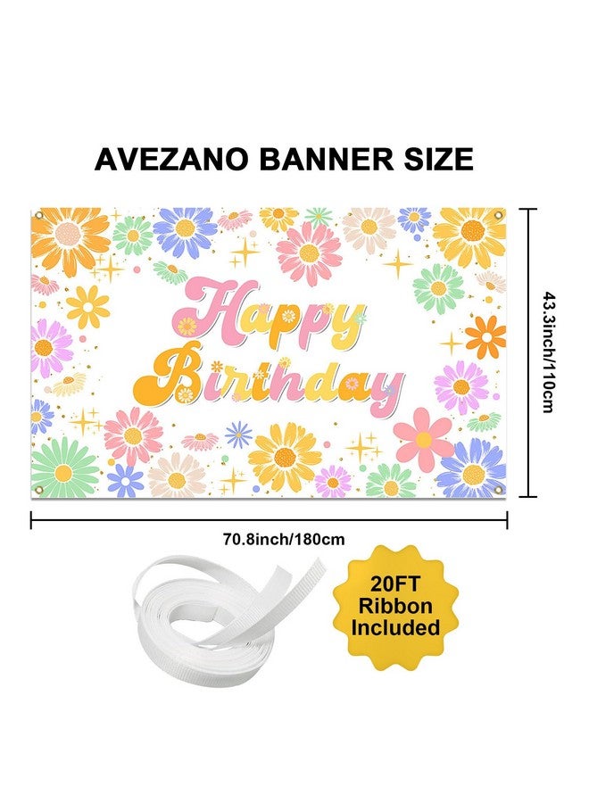Avezano Groovy Daisy Birthday Banner Daisy Flower Birthday Party Decorations Retro Hippies Flower Happy Bday Backdrop for Girl 70.8 x 43.3 Inch - Image 3