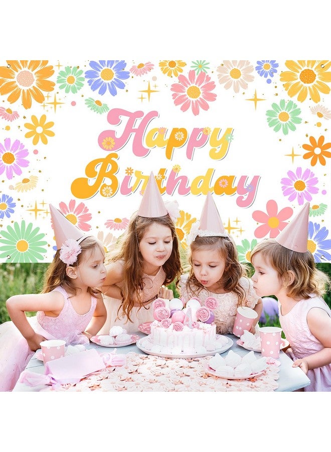 Avezano Groovy Daisy Birthday Banner Daisy Flower Birthday Party Decorations Retro Hippies Flower Happy Bday Backdrop for Girl 70.8 x 43.3 Inch - Image 5