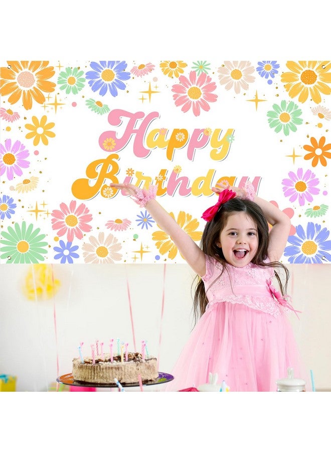 Avezano Groovy Daisy Birthday Banner Daisy Flower Birthday Party Decorations Retro Hippies Flower Happy Bday Backdrop for Girl 70.8 x 43.3 Inch - Image 4