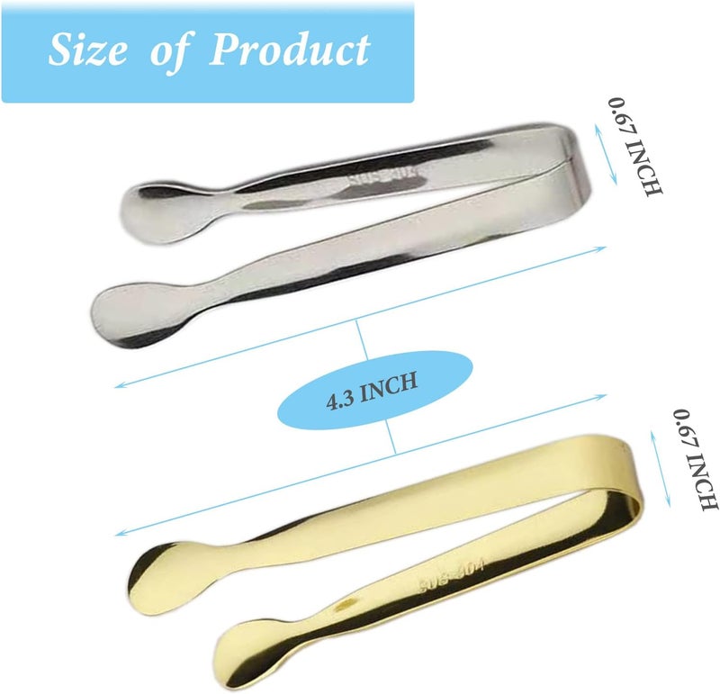 Sunenlyst 6PCS Ice Tongs Mini Sugar Tongs 4.25Inch Tong for Serving Food Small Serving Tong, Kitchen Tong for Appetizers,Tea Party, Coffee Bar, Desserts by (Silver and Gold) - Image 2