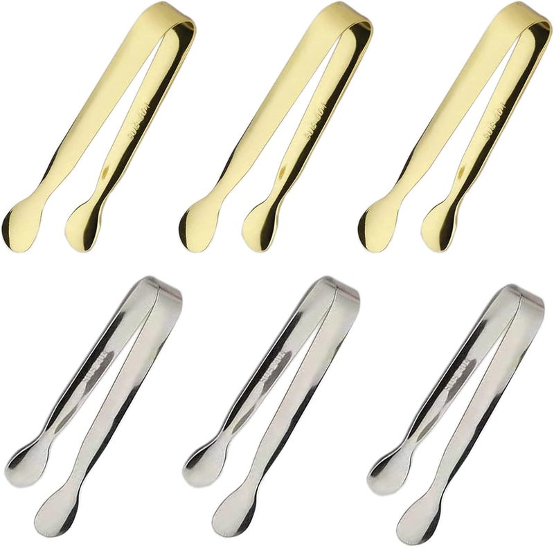 Sunenlyst 6PCS Ice Tongs Mini Sugar Tongs 4.25Inch Tong for Serving Food Small Serving Tong, Kitchen Tong for Appetizers,Tea Party, Coffee Bar, Desserts by (Silver and Gold) - Image 1