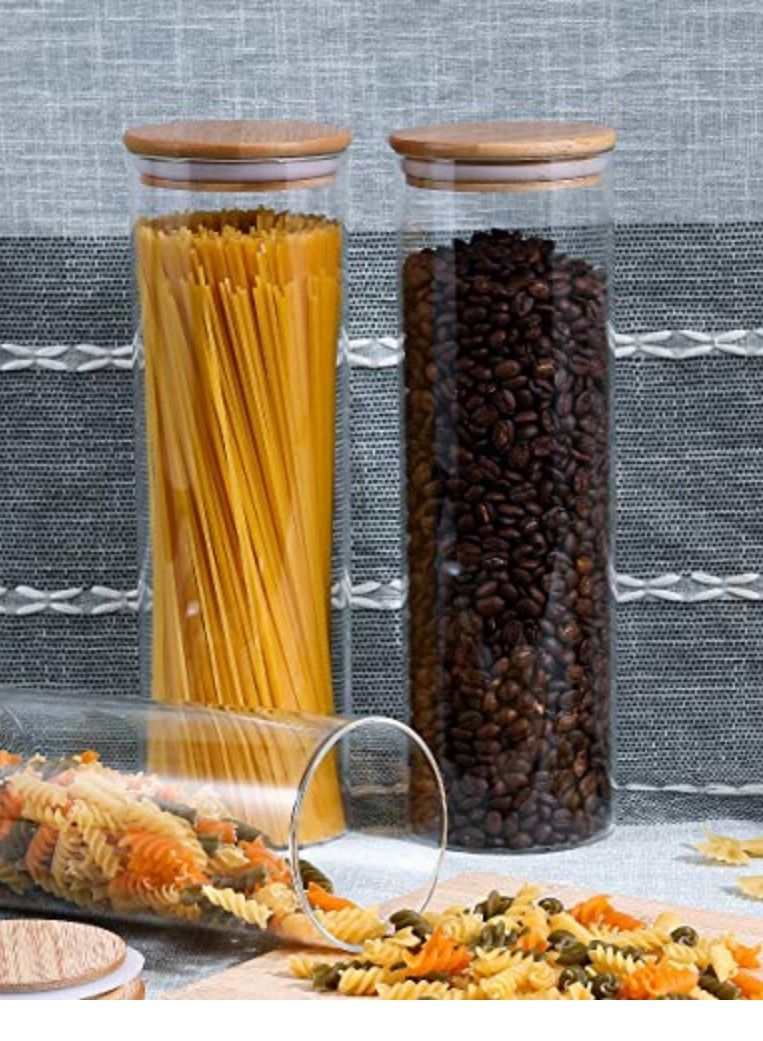 1Chase Set of 2 -2200 ML Borosilicate Glass Storage Jar With Airtight Bamboo Lid, Clear Glass Container, Pantry Organizer For Spaghetti, Pasta, Noodles, Coffee, Tea, Sugar etc - Image 1