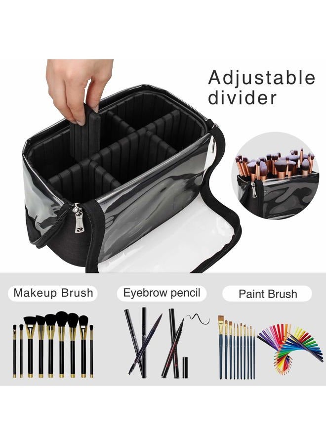 TANTO Makeup Brush Case Stand-up Makeup Cup Makeup Brush Holder Travel Professional Cosmetic Bag Artist Storage Bag Large Makeup Brush Bag with Adjustable Divider (Large, Black)  - Image 2