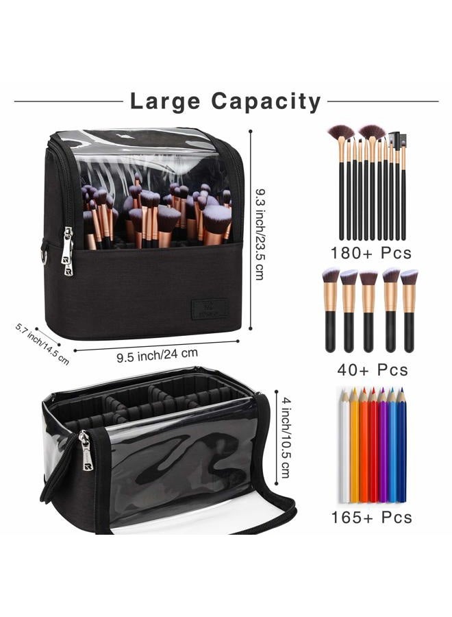 TANTO Makeup Brush Case Stand-up Makeup Cup Makeup Brush Holder Travel Professional Cosmetic Bag Artist Storage Bag Large Makeup Brush Bag with Adjustable Divider (Large, Black)  - Image 4